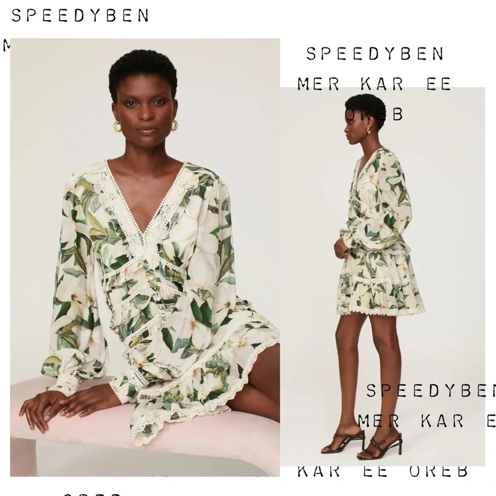 AllSaints Zora Alessandra Floral Lace-Trimmed Dress size 4 - Picture 16 of 16